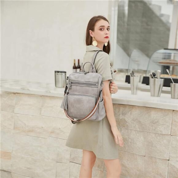 Leather Backpack Purse for Women Fashion Tassel Ladies Shoulder Bags - Picture 2 of 6